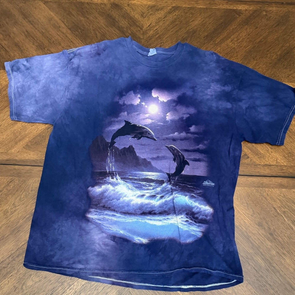 The Mountain Dolphin Moon Tie Dye T-Shirt XL Purple Blue Anthony Casay Graphic